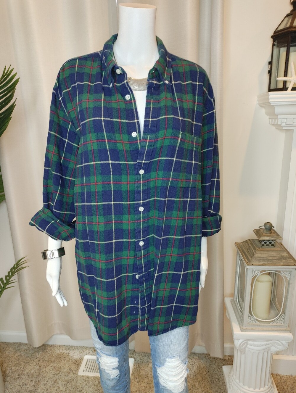 JA JOHN ASHFORD Flannel Tartan Button Uo Shirt, Green XXL